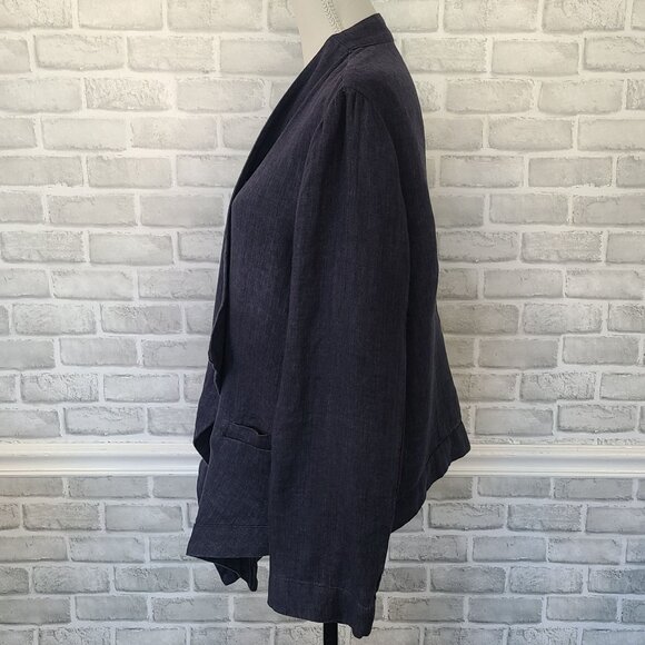 Coldwater Creek Linen Herringbone Tweed Open Front Jacket Classic Staple Lg - Picture 3 of 8